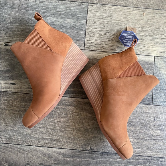NWT Toms Suede Booties Kelsey Tan Oiled Nubuck Leather Wedges Classic Size 11 - Picture 11 of 15